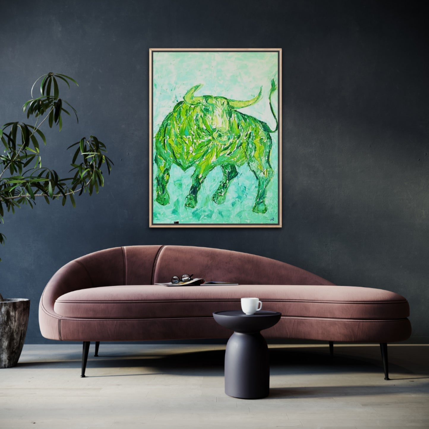Unique Original Art Painting "Green Taurus" Acrylic Paint On Canvas