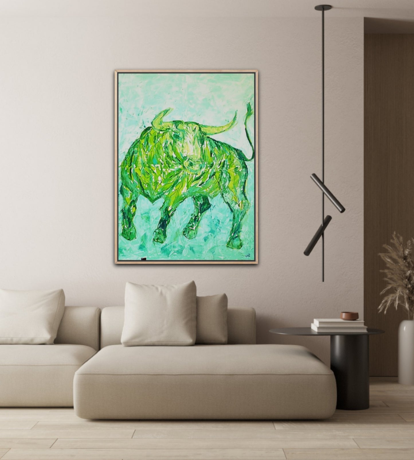 Unique Original Art Painting "Green Taurus" Acrylic Paint On Canvas