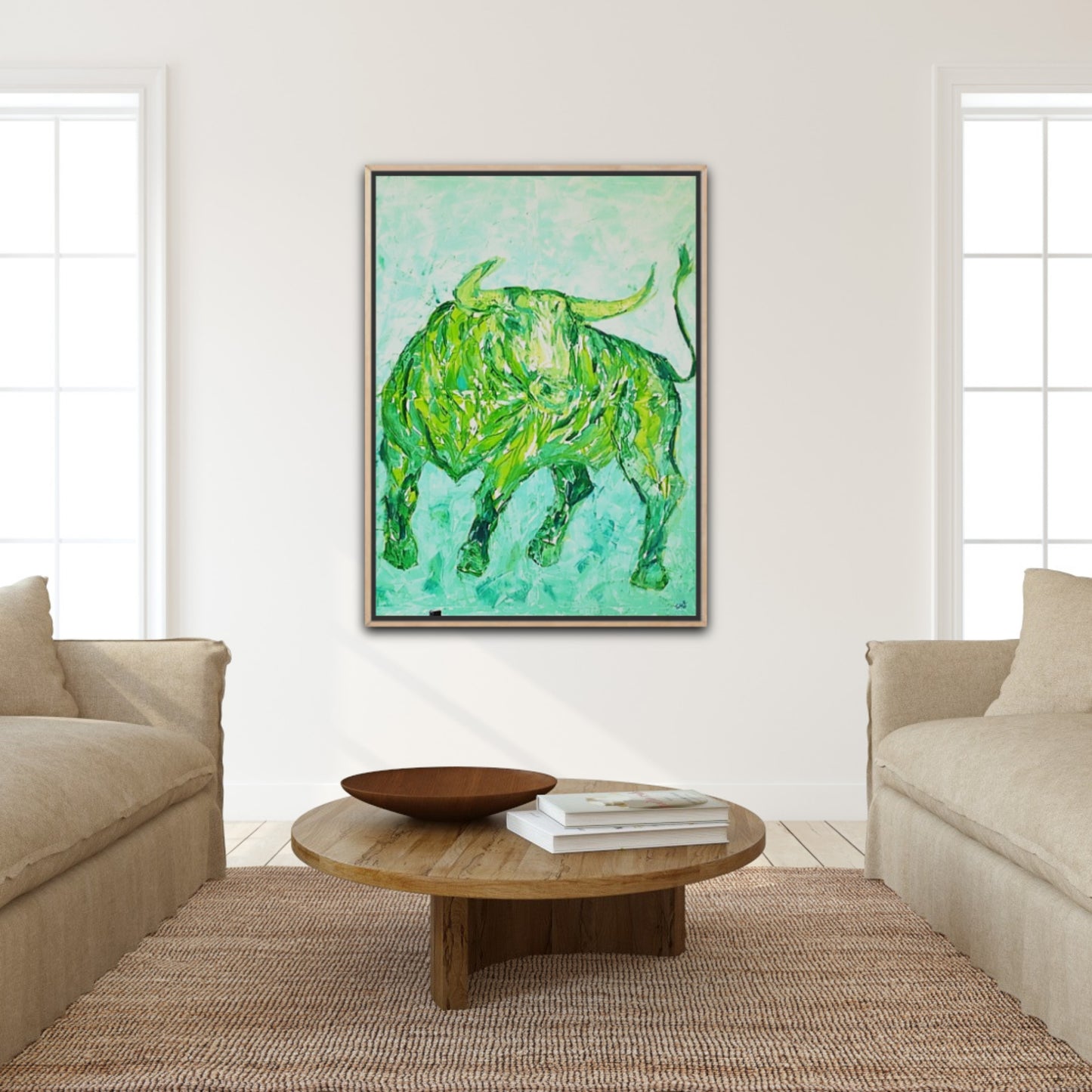 Unique Original Art Painting "Green Taurus" Acrylic Paint On Canvas