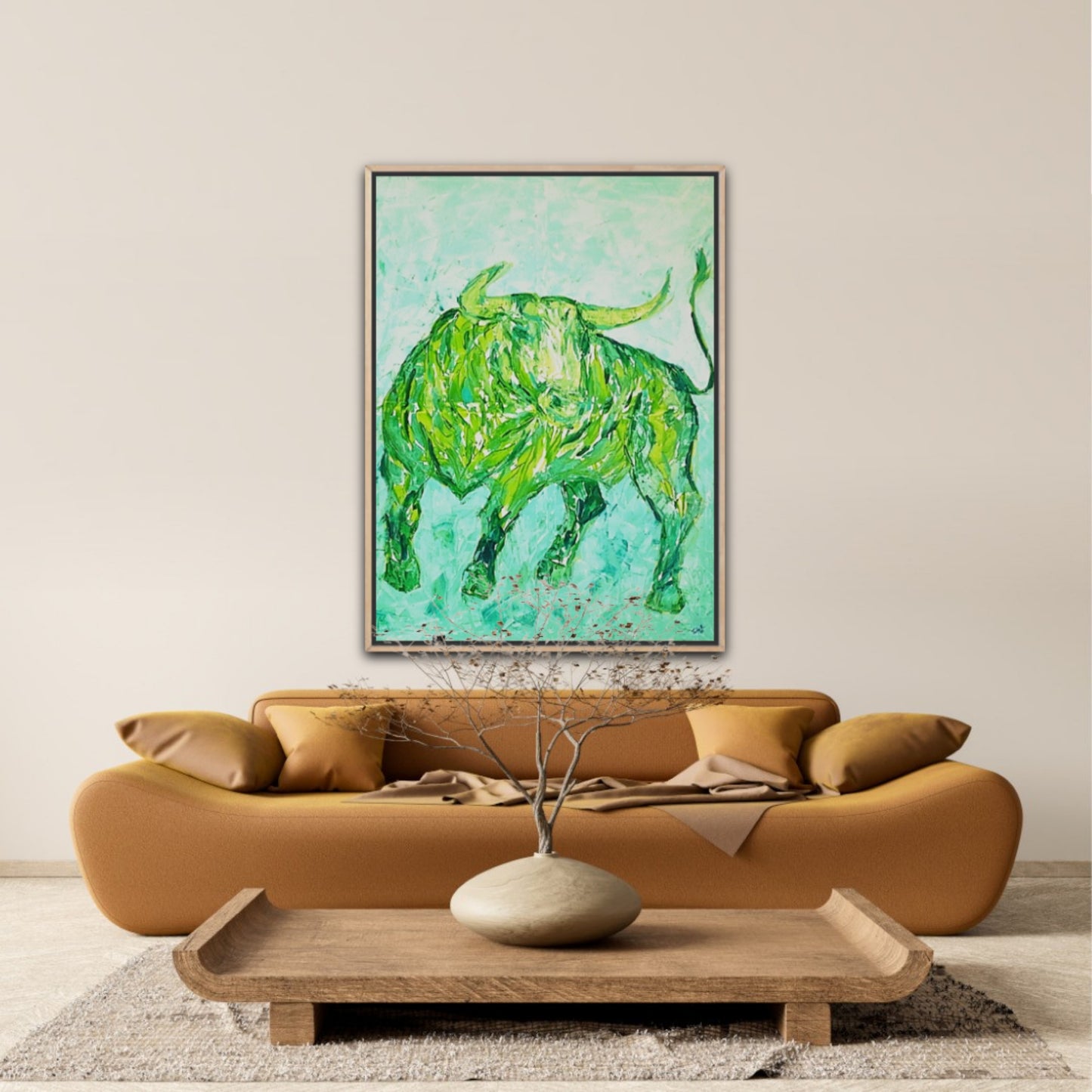 Unique Original Art Painting "Green Taurus" Acrylic Paint On Canvas