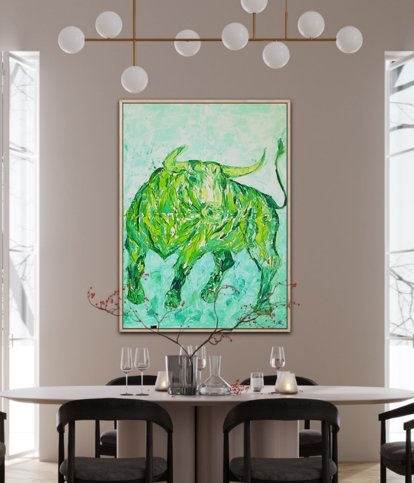Unique Original Art Painting "Green Taurus" Acrylic Paint On Canvas