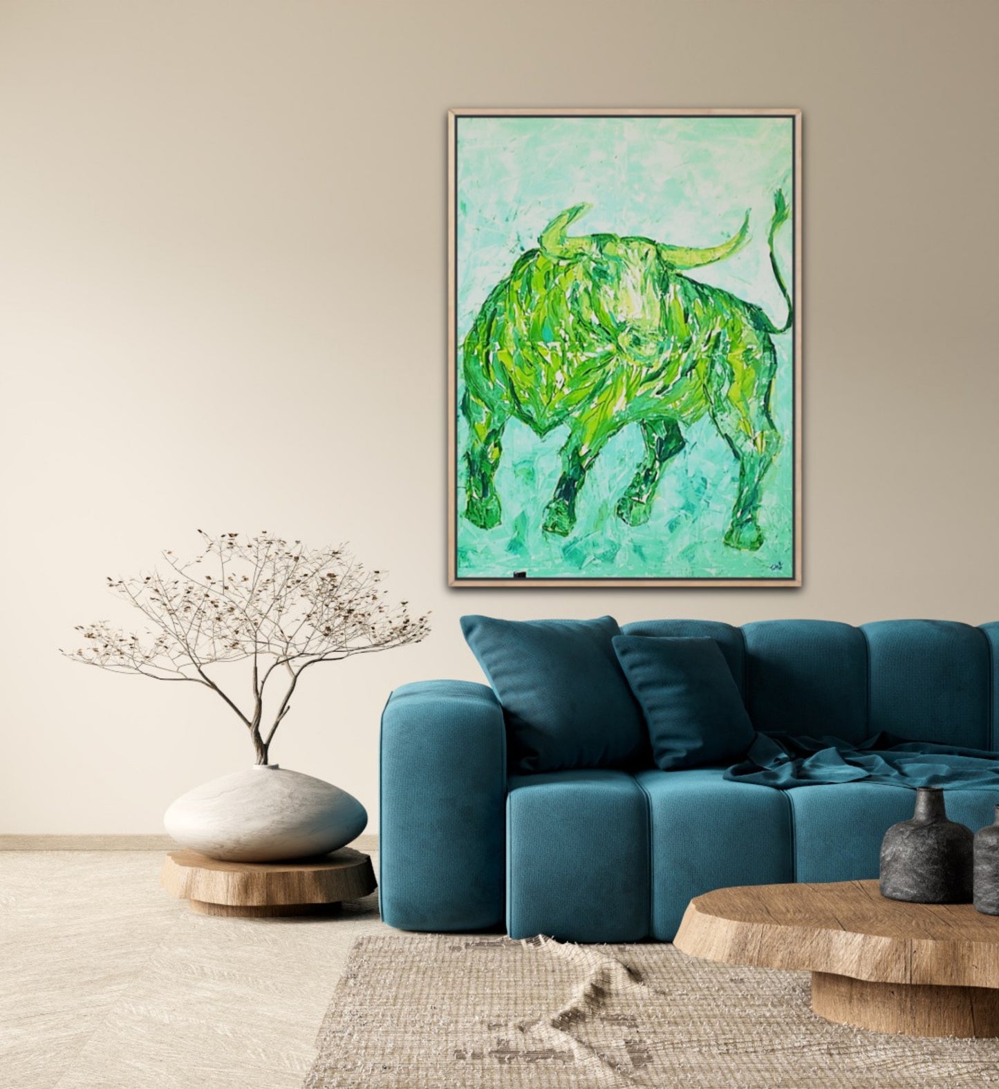 Unique Original Art Painting "Green Taurus" Acrylic Paint On Canvas