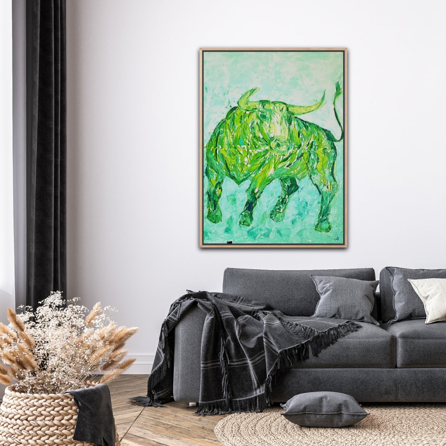 Unique Original Art Painting "Green Taurus" Acrylic Paint On Canvas