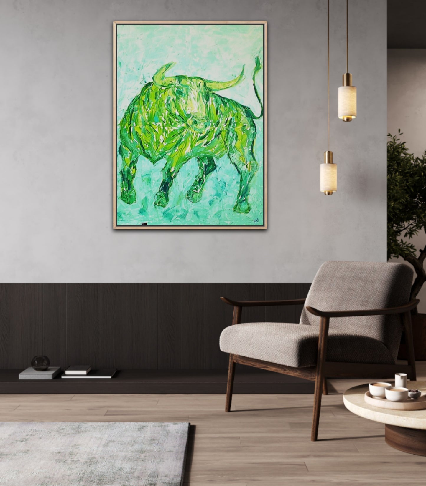 Unique Original Art Painting "Green Taurus" Acrylic Paint On Canvas