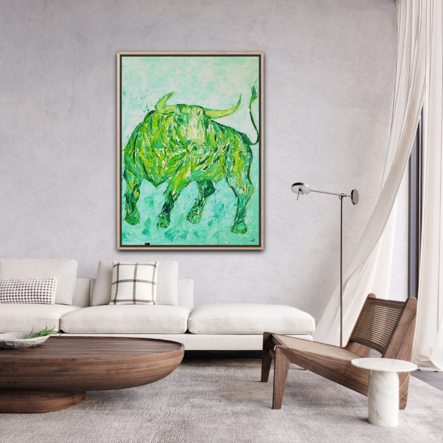 Unique Original Art Painting "Green Taurus" Acrylic Paint On Canvas