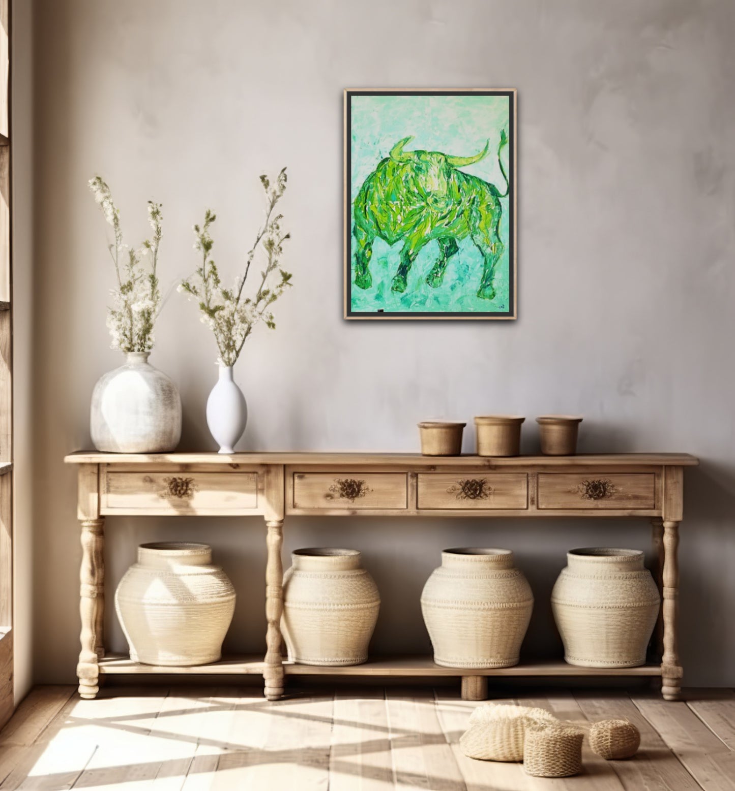 Small Size Original Printed Art On Canvas "Green Taurus" 40cm x 60cm