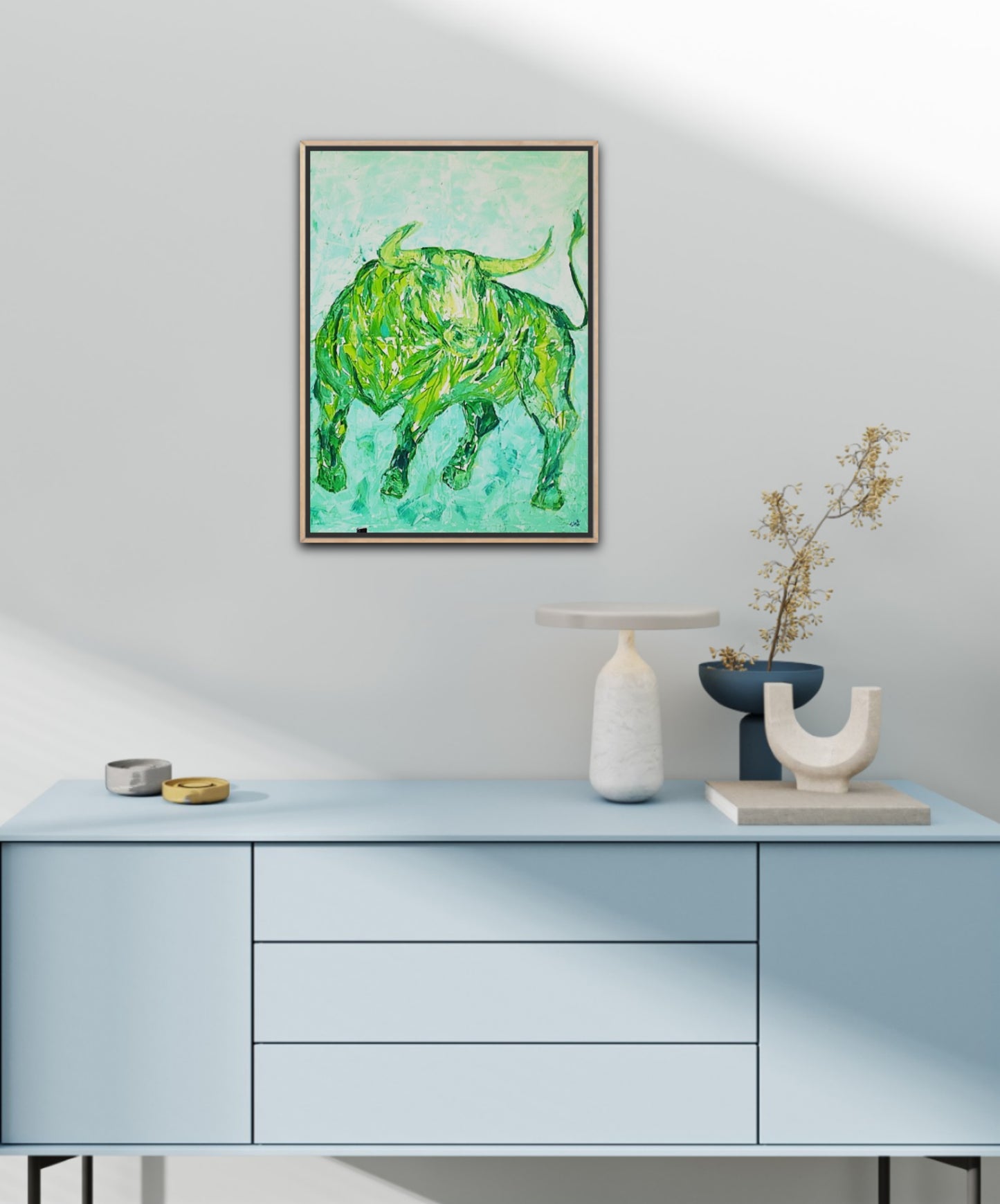 Small Size Original Printed Art On Canvas "Green Taurus" 40cm x 60cm