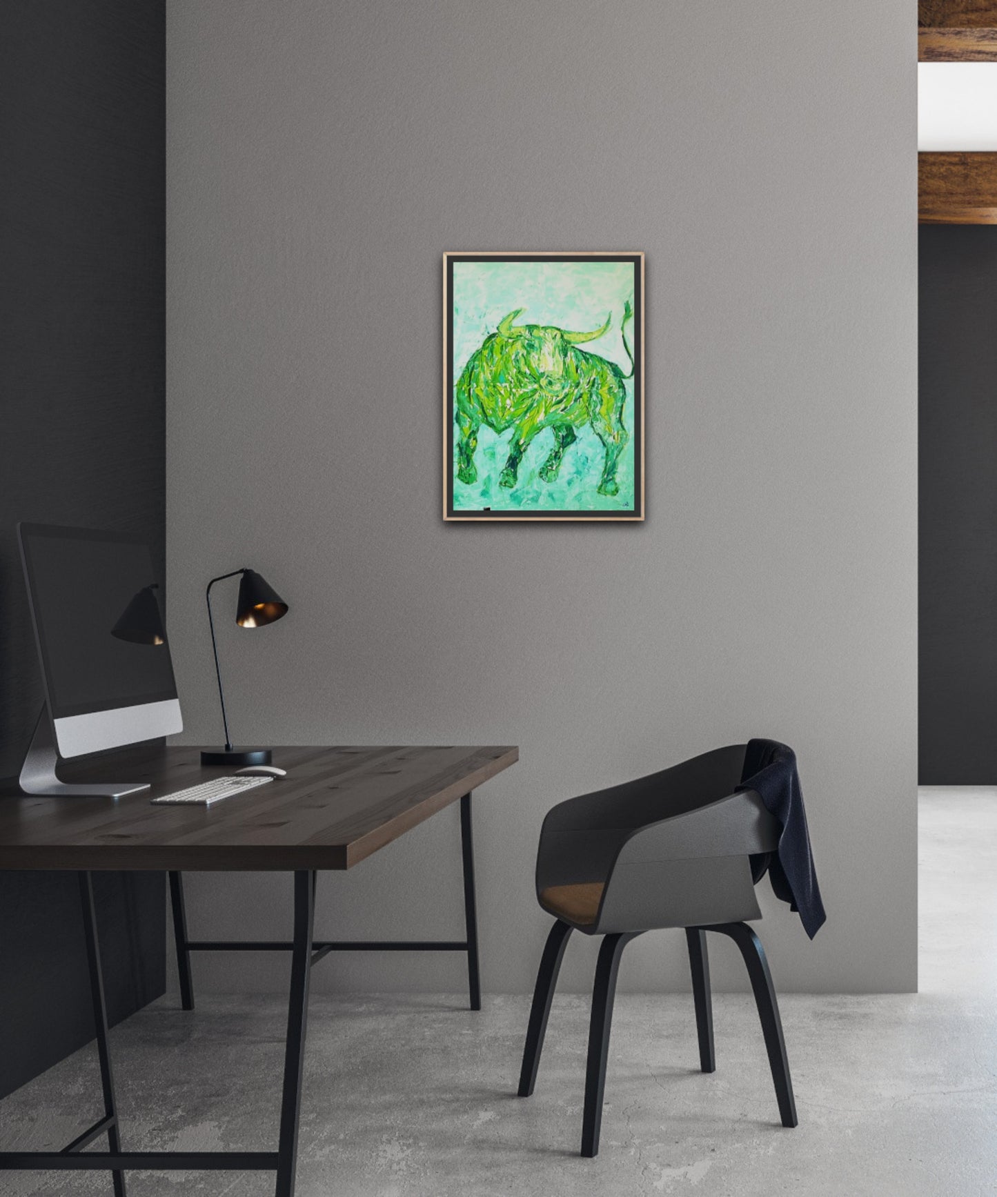 Small Size Original Printed Art On Canvas "Green Taurus" 40cm x 60cm