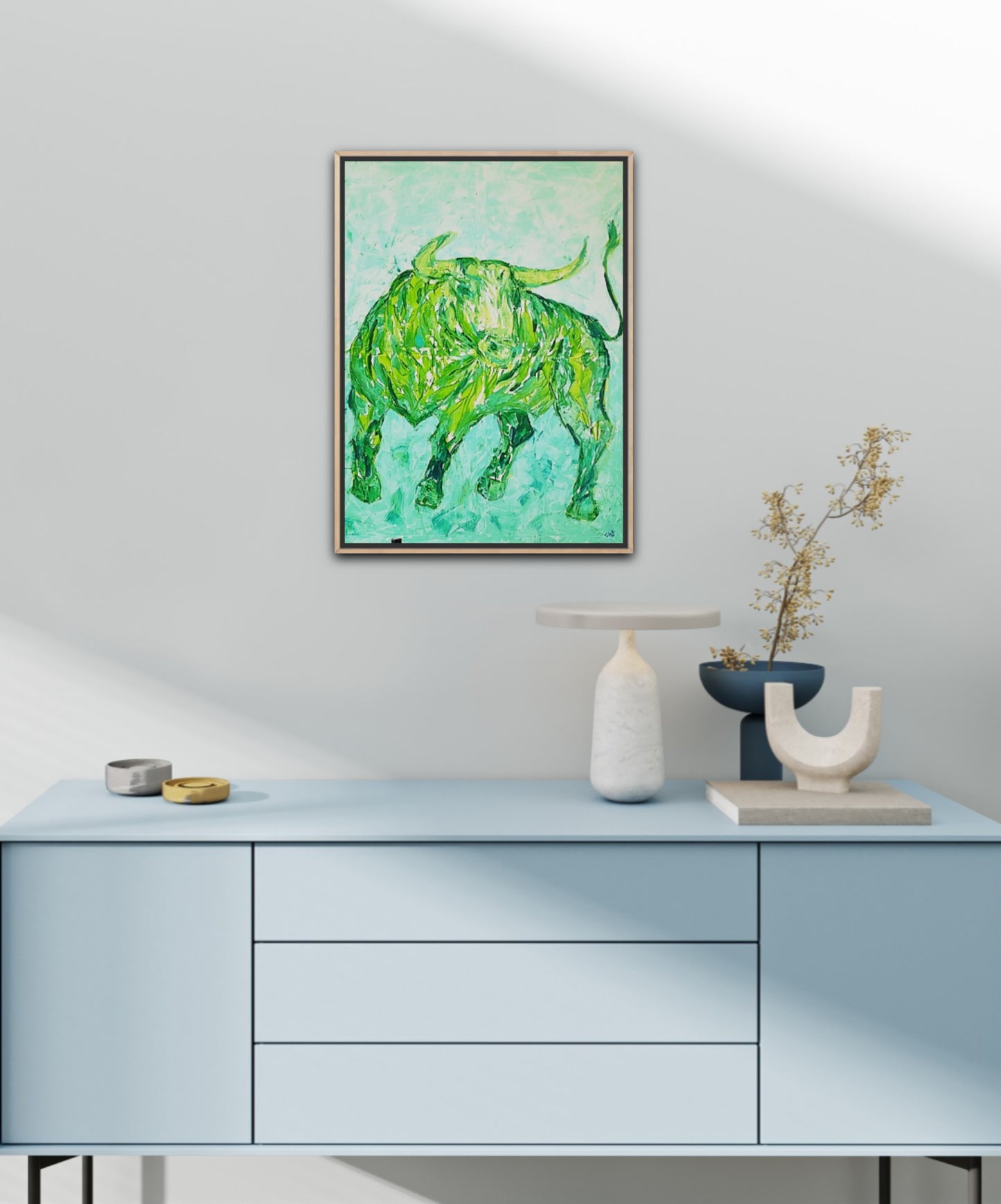 Small Size Original Printed Art On Canvas "Green Taurus" 40cm x 60cm