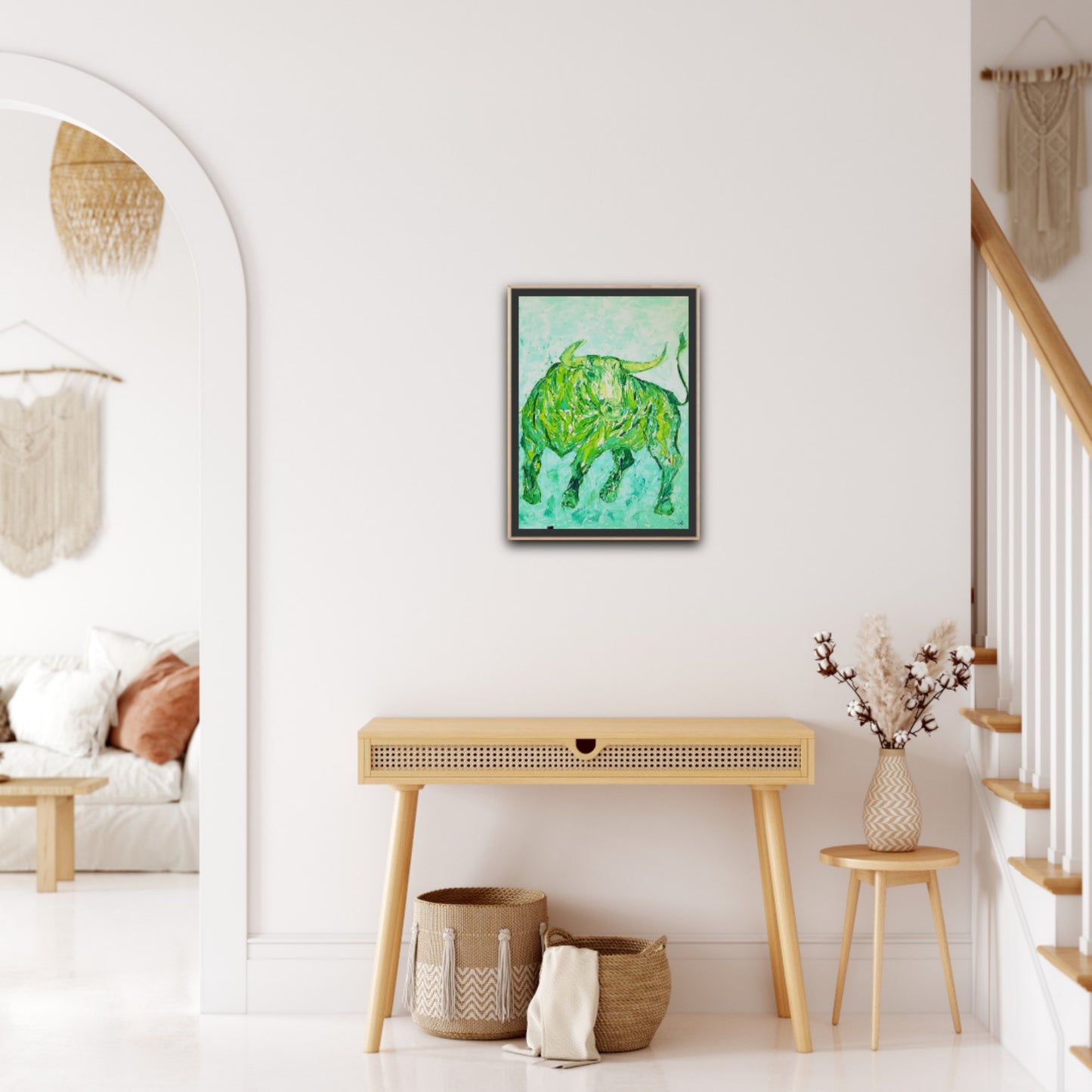 Small Size Original Printed Art On Canvas "Green Taurus" 40cm x 60cm
