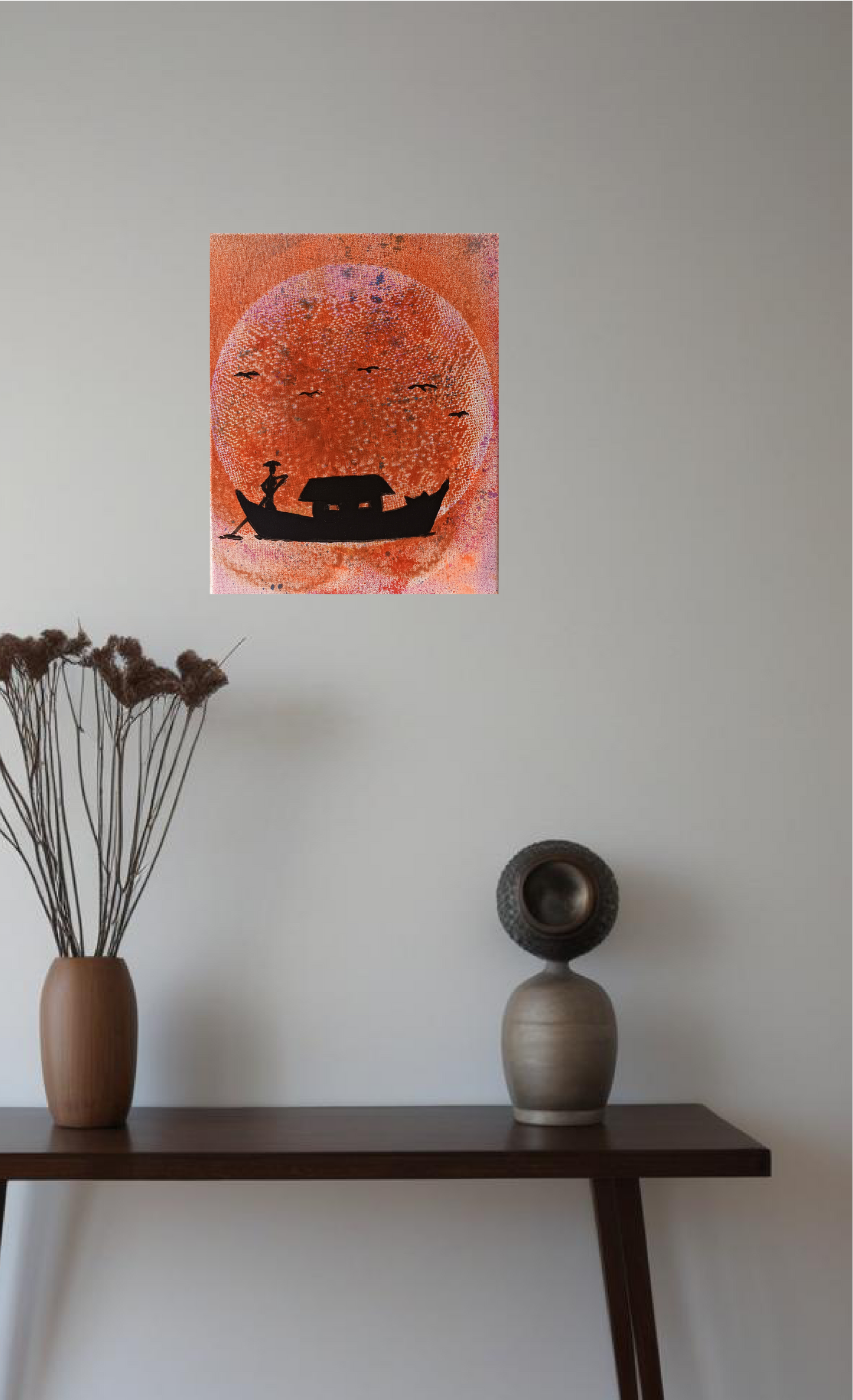 Fisherman's Life Acrylic Paint On Canvas 24cm x30cm.FREE SHIPPING