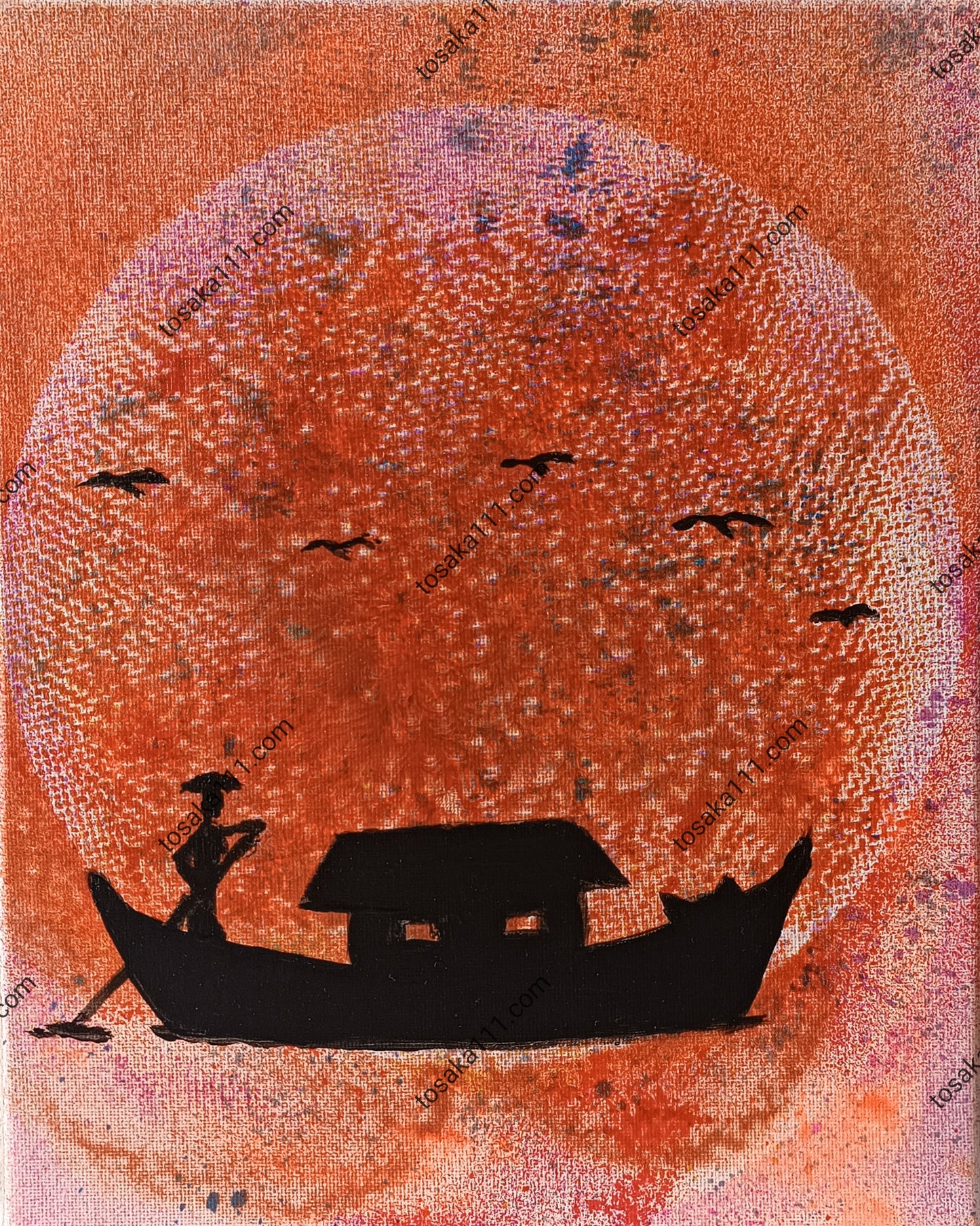 Fisherman's Life Acrylic Paint On Canvas 24cm x30cm.FREE SHIPPING