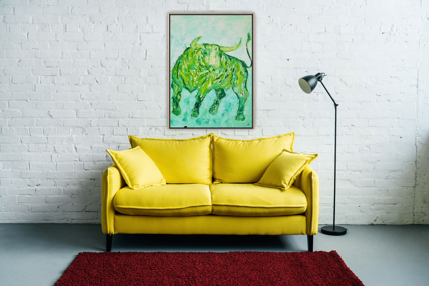 Medium Size Original Printed Art On Canvas "Green Taurus" 90cm x 60cm