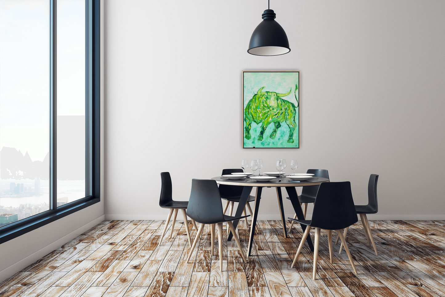Medium Size Original Printed Art On Canvas "Green Taurus" 90cm x 60cm