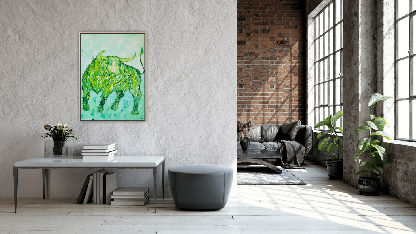 Medium Size Original Printed Art On Canvas "Green Taurus" 90cm x 60cm