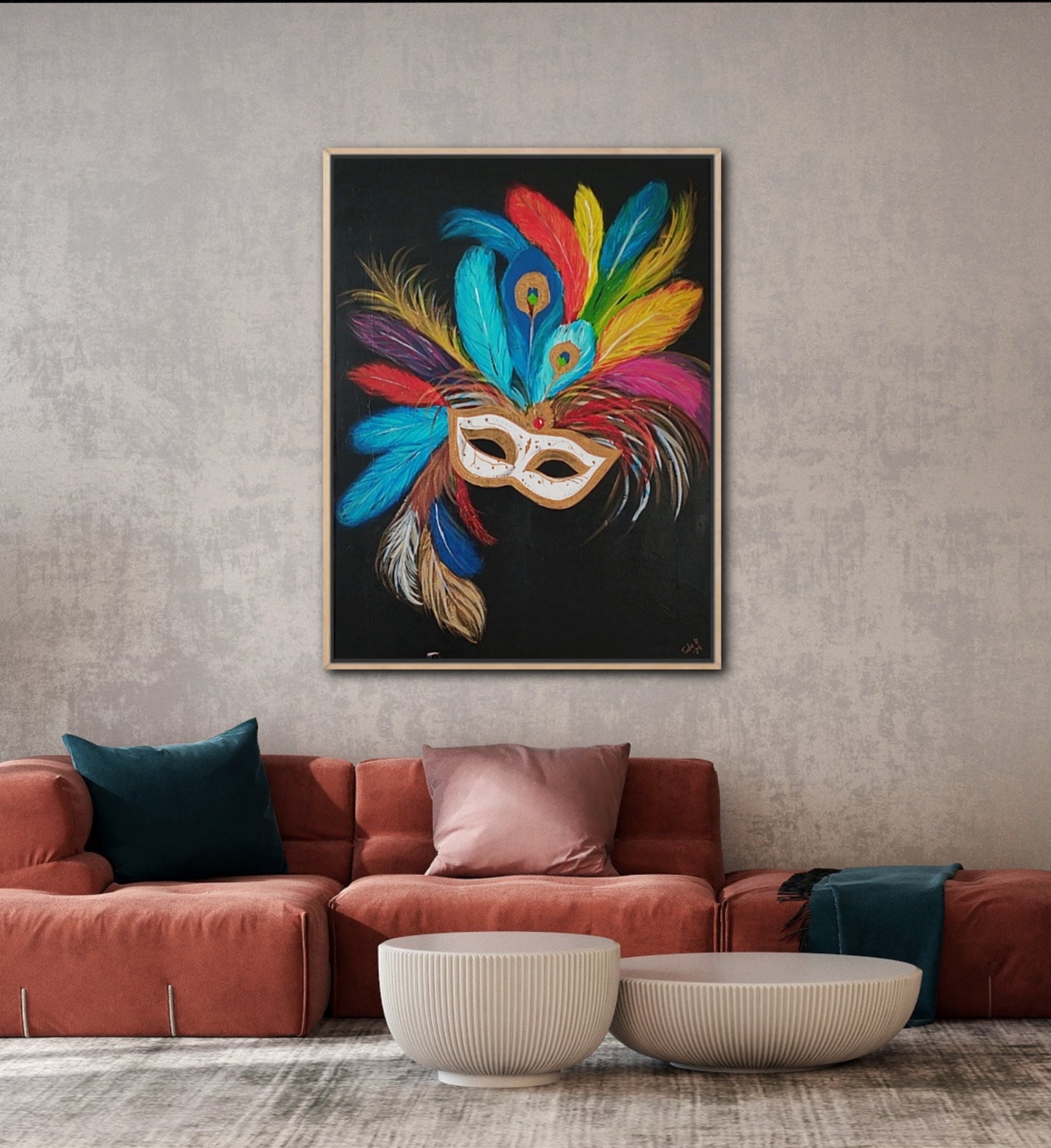 Silent Gaze – Venetian Mask (Original Acrylic Painting – 90cm x 120cm)