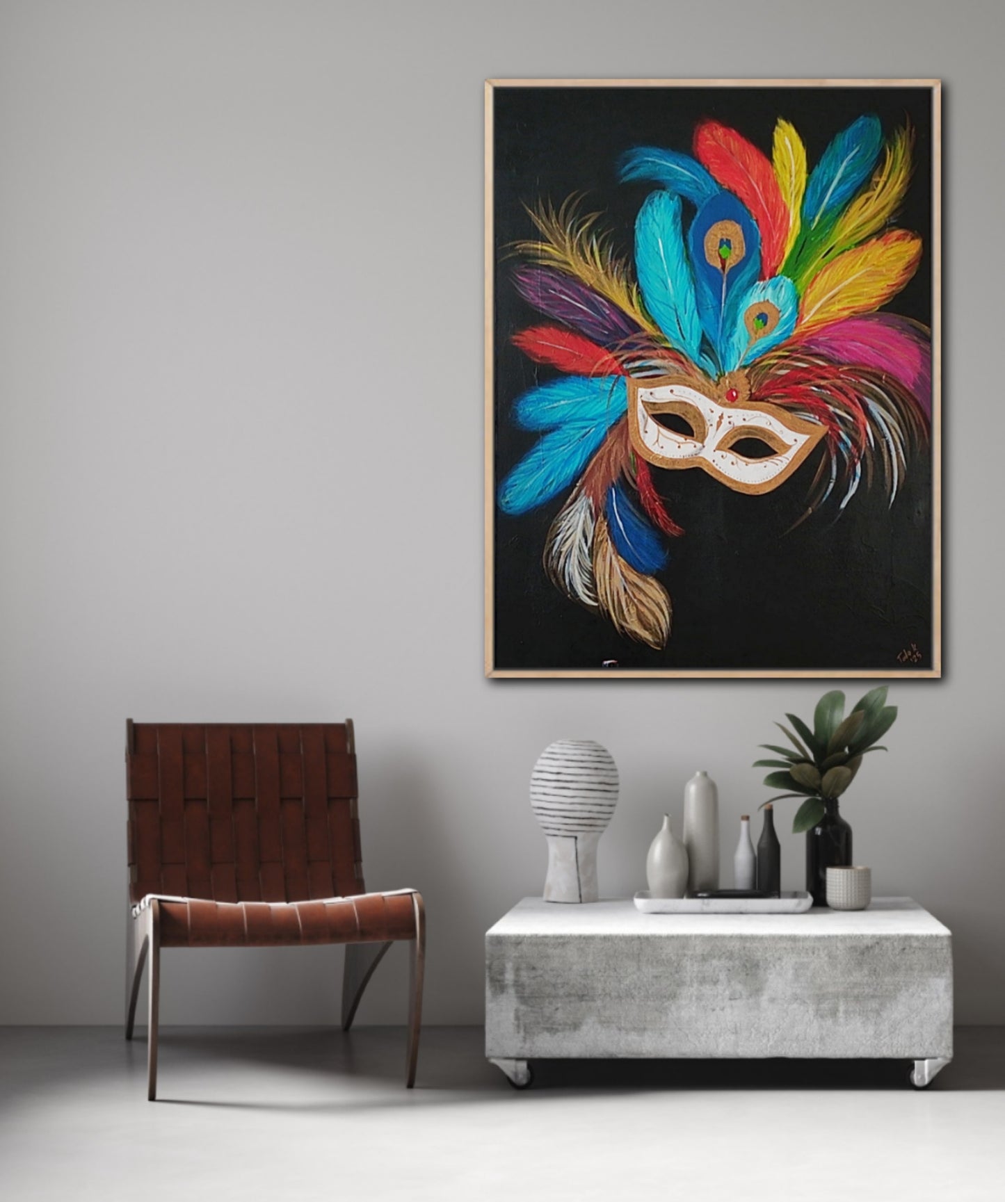 Silent Gaze – Venetian Mask (Original Acrylic Painting – 90cm x 120cm)