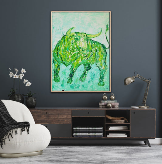 Unique Original Art Painting "Green Taurus" Acrylic Paint On Canvas