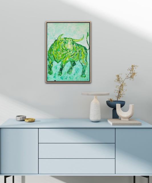 Small Size Original Printed Art On Canvas "Green Taurus" 40cm x 60cm