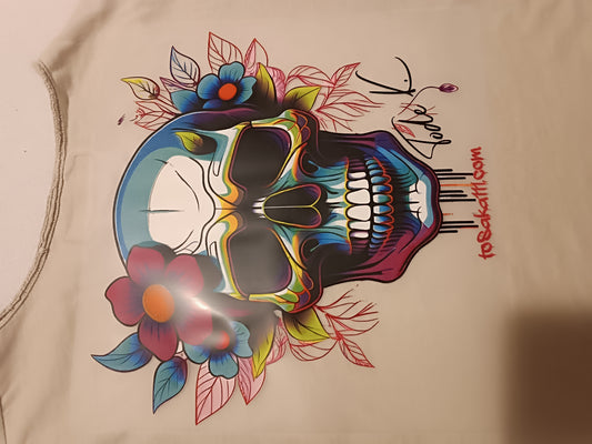 Exclusive Artist-Made Iron-On Transfer – “Floral Skull” – 30 cm × 30 cm Iron-On Transfers for Textiles, T-shirts, Bags and More