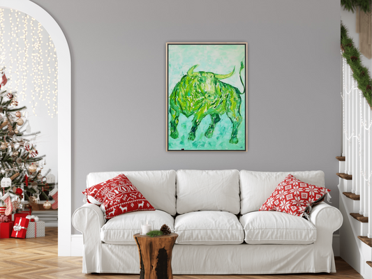 Medium Size Original Printed Art On Canvas "Green Taurus" 90cm x 60cm